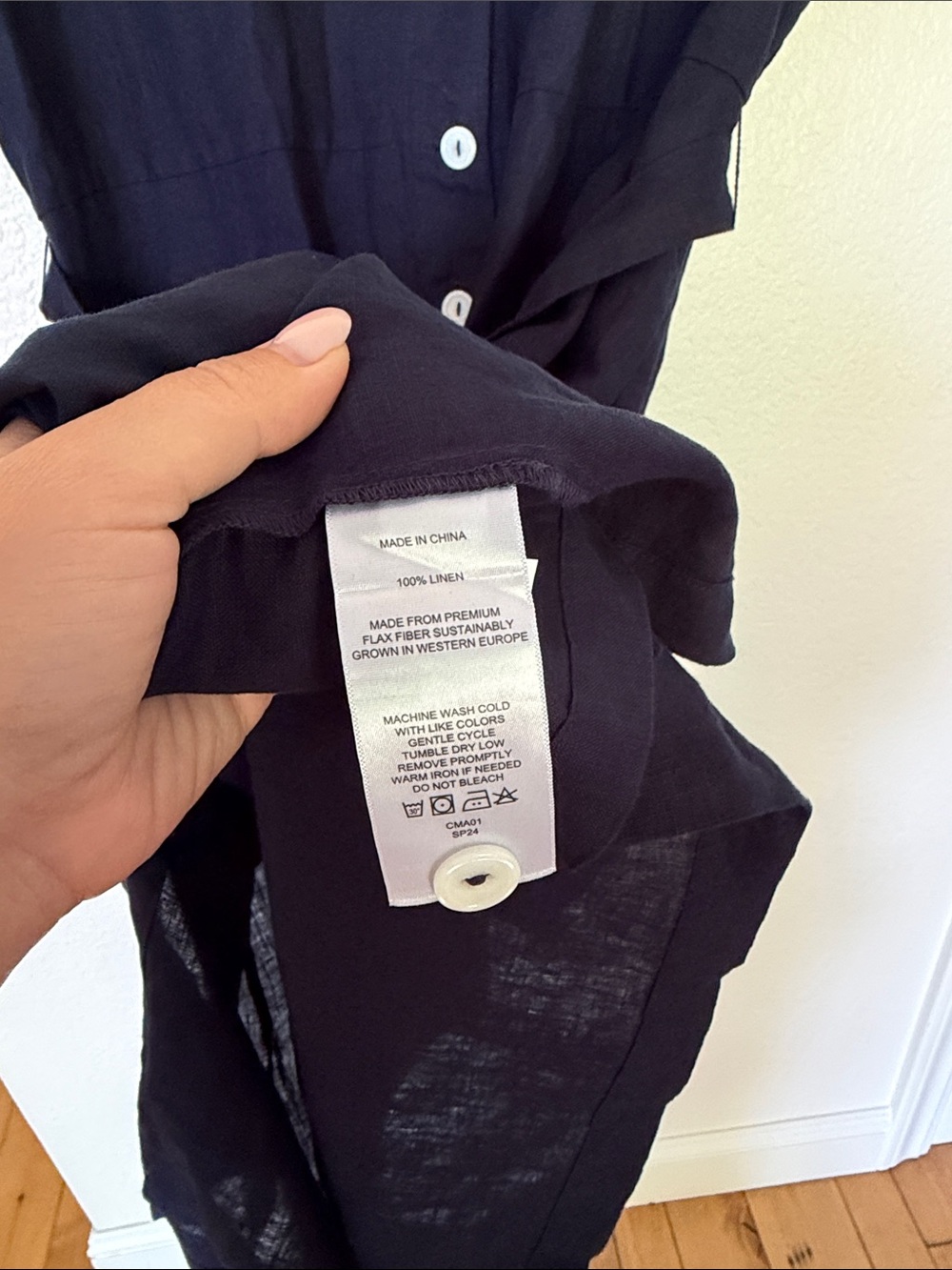 NWT Quince Navy Button-Front Tie-Waist Shirt Dress xl - Picture 5 of 5